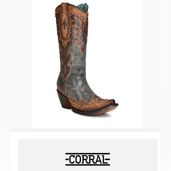 Corral Brown and Gray Embellished Heeled Boots - Picture 3 of 16